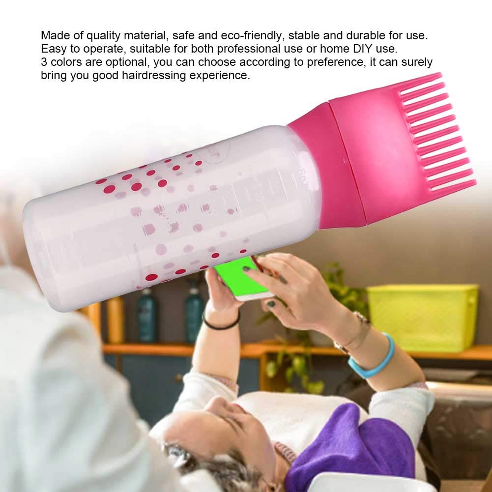 Antilog Root Comb Applicator Bottle with Graduated Scale and Brush for Salon Hair Coloring, Hair Dying (rose red, 170ml)