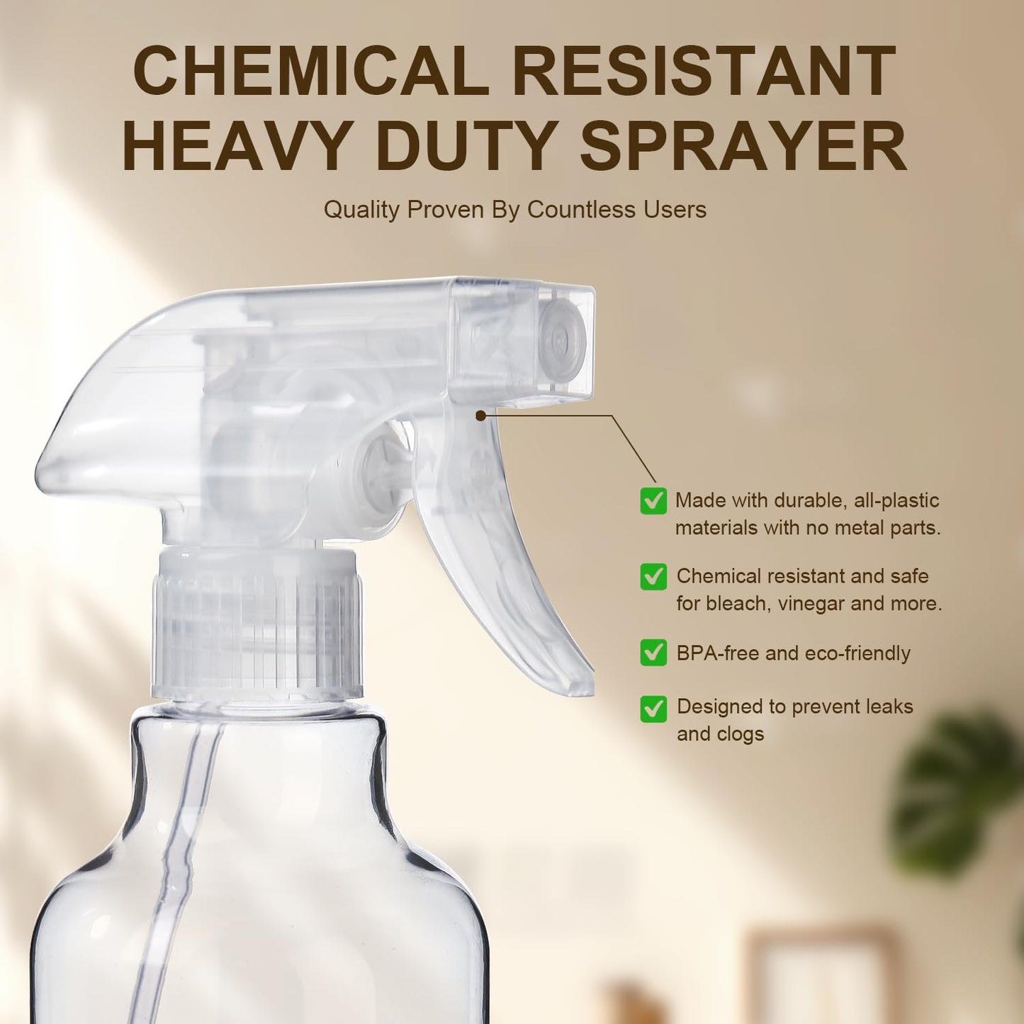 Plastic Spray Bottles, 2-Pack, 16.9 Oz, Mist & Stream, Heavy Duty Spraying, Empty Water Spray Bottle for Cleaning Solutions, Essential Oils, Hair Beauty and Personal Care Bealee