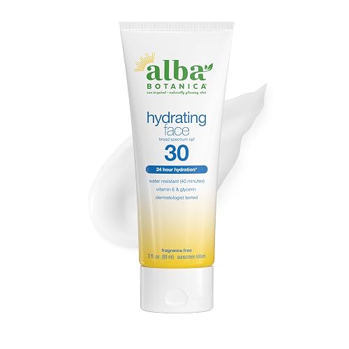 Alba Botanica Sunscreen for Face, Fragrance-Free Hawaiian Face Sunscreen Lotion, Broad Spectrum SPF 30, Water Resistant and Biodegradable, 3 fl. oz