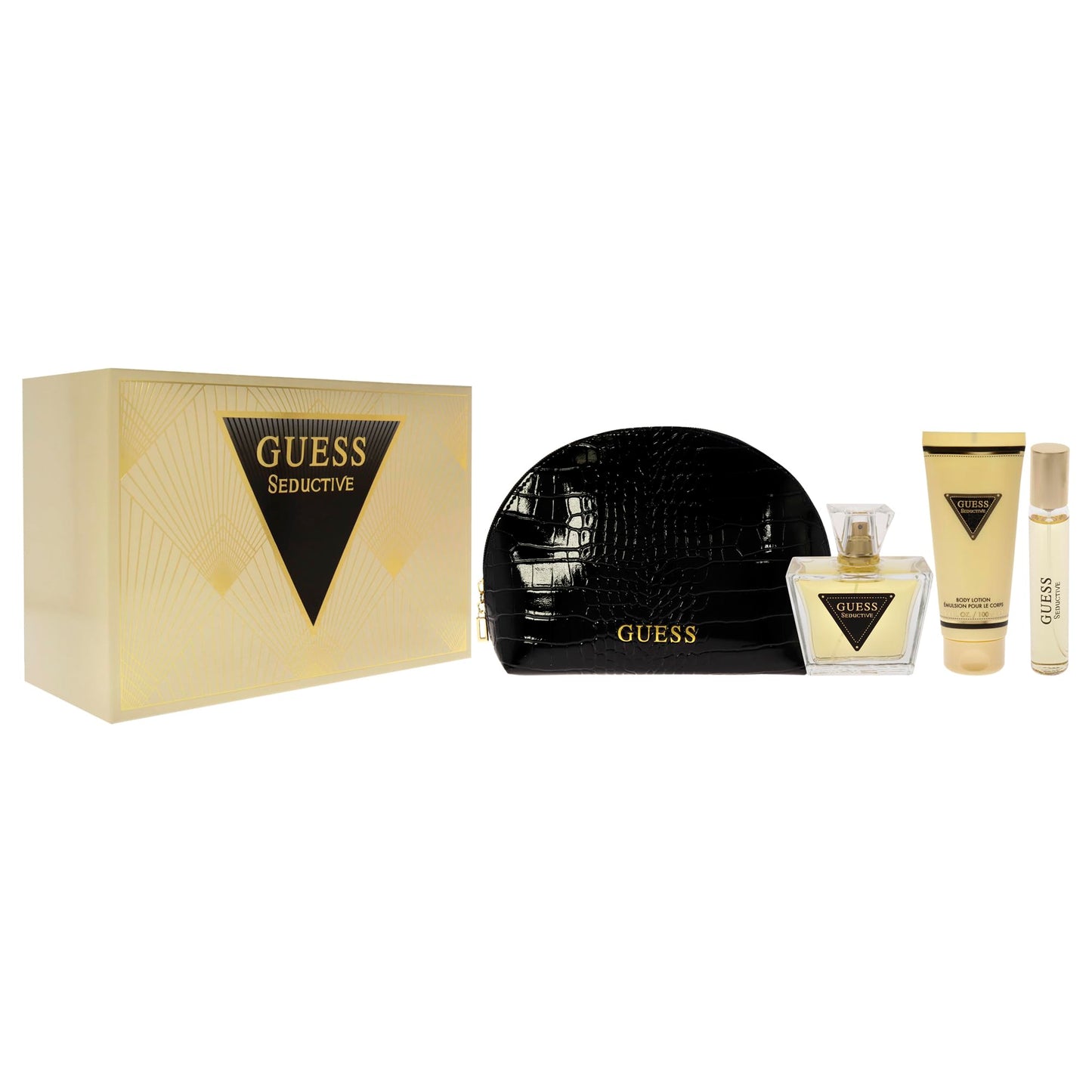 Guess Guess Seductive 2.5oz EDT Spray, 0.5oz EDT Spray, 3.4oz Body Lotion, Pouch Women 4 Pc Gift Set