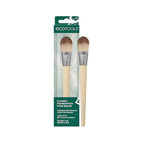 EcoTools Classic Foundation Face Brush, For Liquid, & Cream Foundation, Flat Foundation Brush, Makeup Brush For Natural Makeup, Buildable Coverage