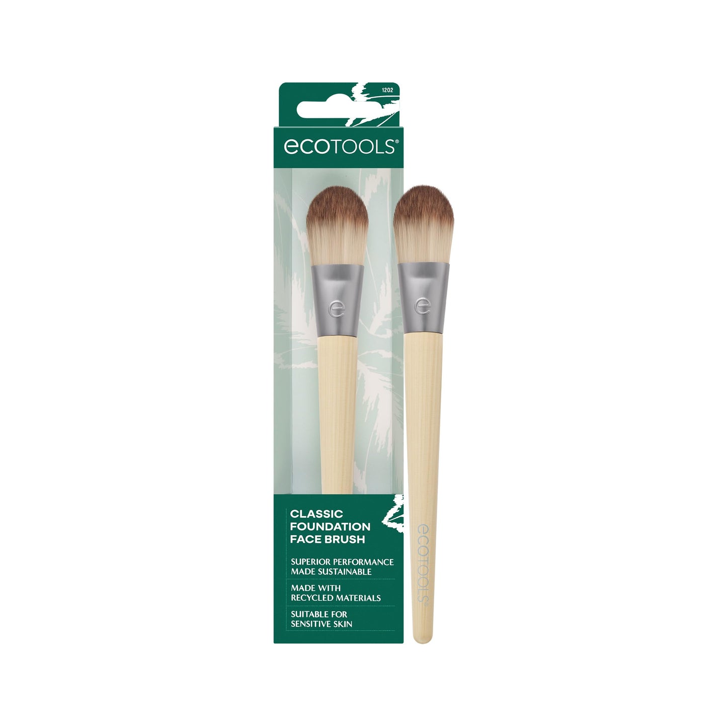 EcoTools Classic Foundation Face Brush, For Liquid, & Cream Foundation, Flat Foundation Brush, Makeup Brush For Natural Makeup, Buildable Coverage