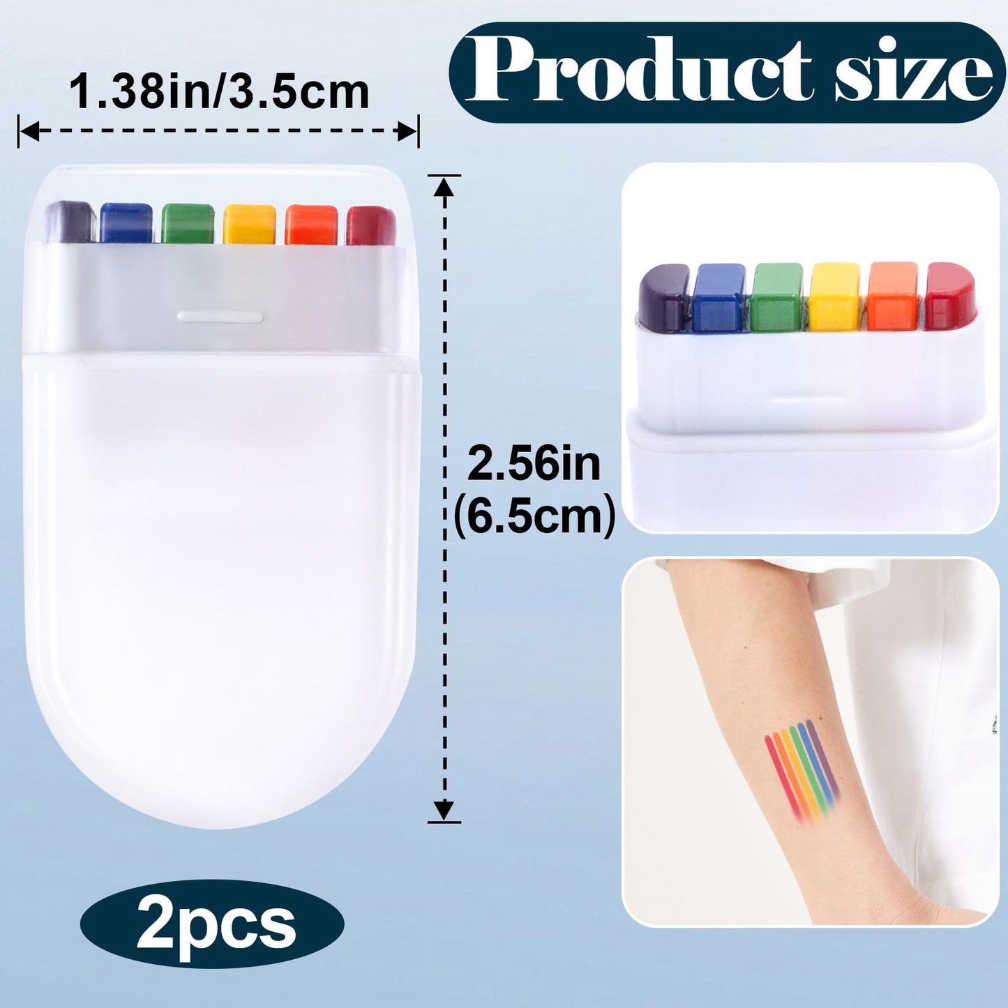 VARMDUKKE 2pcs Rainbow Face Body Paint Sticks, Water-Based Gay Pride Flag Face Paint Sticks, Reusable Festival Makeup Facial Marker Painting Tools