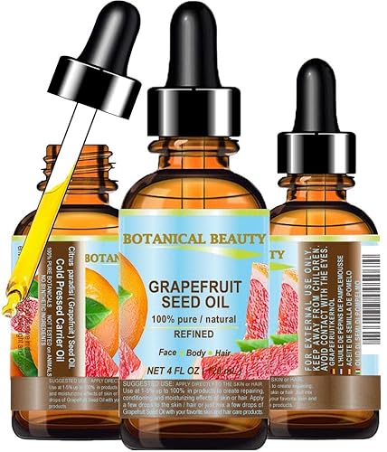 Botanical Beauty GRAPEFRUIT SEED OIL. 100% Pure Natural Undiluted Refined Cold Pressed Carrier Oil (NOT ESSENTIAL OIL) 4 Fl Oz - 120 ml for Face