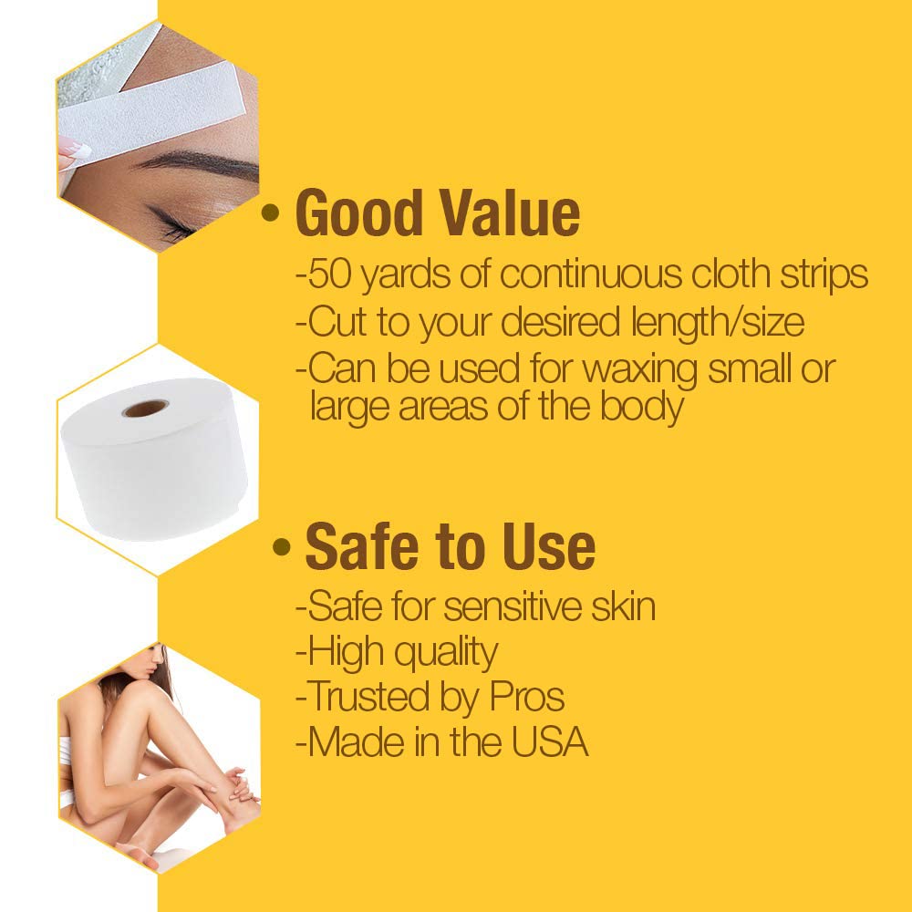 GiGi Non Woven Cloth Epilating Roll for Hair Removal, Facial Waxing Strip Roll For Soft Waxes, 50 Yards