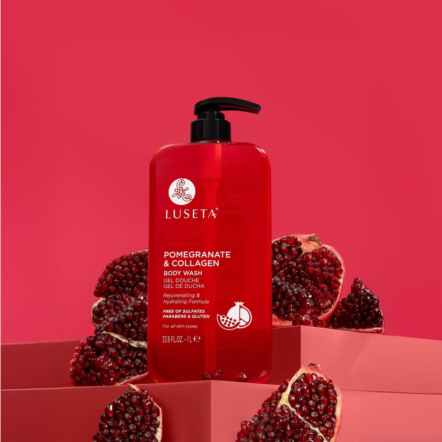 Luseta Pomegranate & Collagen Body Wash Rejuvenating Shower Gel Body Cleanser for All Skin Types Moisturizing and Hydrating Dry Skin 33.8oz