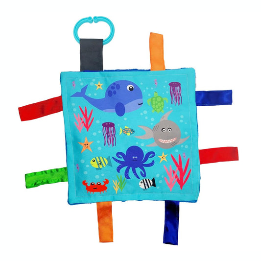 Baby Jack & Co 8x8” Ocean Lovey Tag Toys for Babies - Crinkle Toys for Developmental Play - Soft & Safe - Learn Shapes & Colors - Ideal Toy for Tummy…