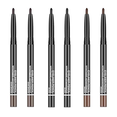 Go Ho Black,Light Brown,Dark Brown Eyeliner Pencils,6 Pack Gel Eye Liner Makeup Pencil,High Pigment Smooth Eyeliner Stick,Soft Easy to Color Eye Liner