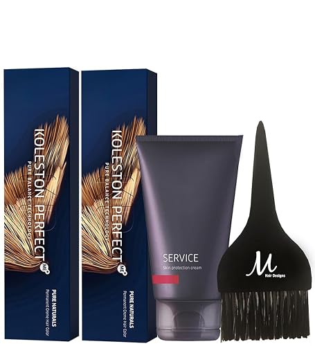 Koleston Perfect 55/0 Intense Light Brown/Natural Permanent Hair Color (Pack of 2), Service Preguard Cream 2.53oz and Tint Brush - Professional Hair