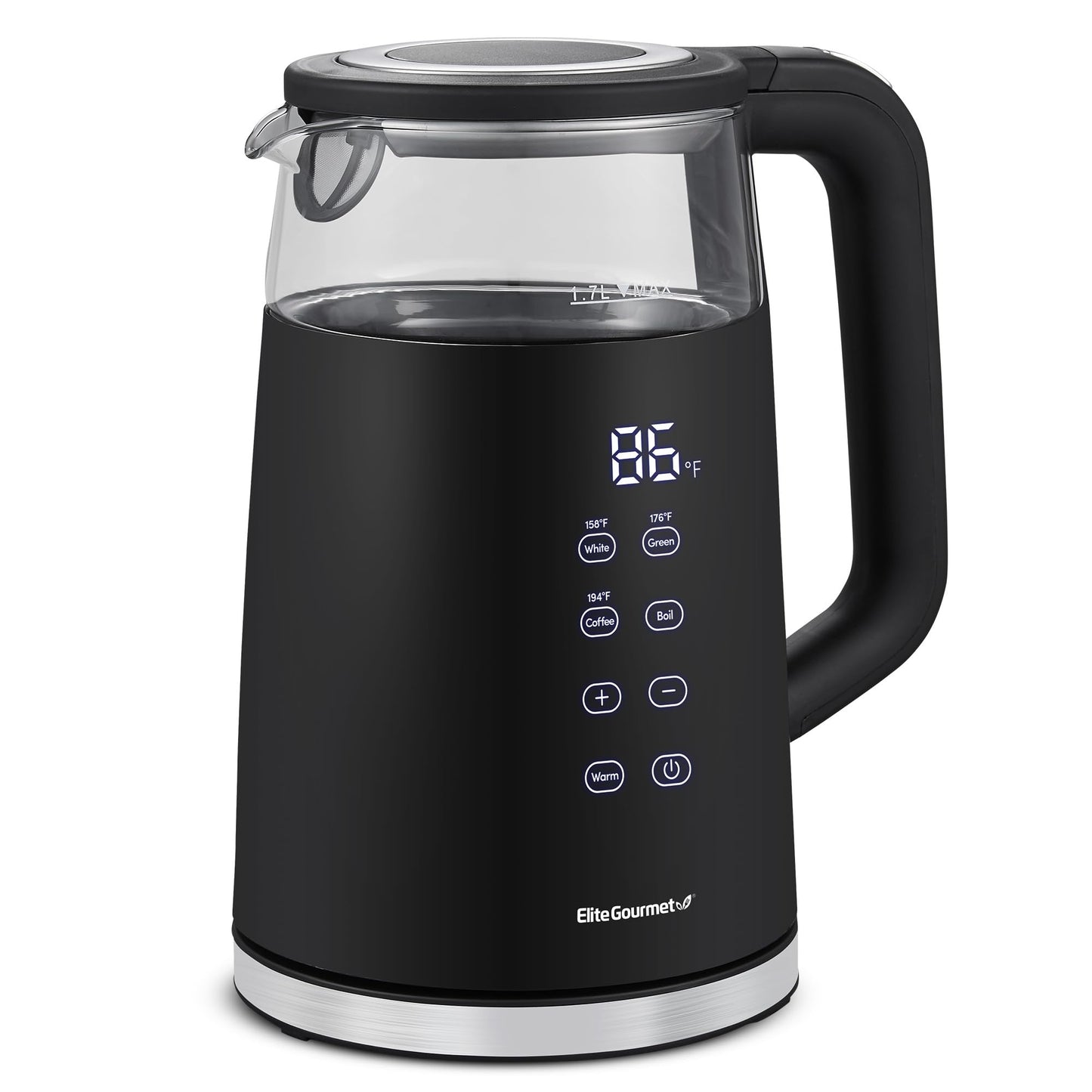 Elite Gourmet EKT8717 1.7L Dual Wall Cool Touch Electric Tea Kettle, Borosilicate Glass, 304 Stainless Steel Interior, Programmed Digital…