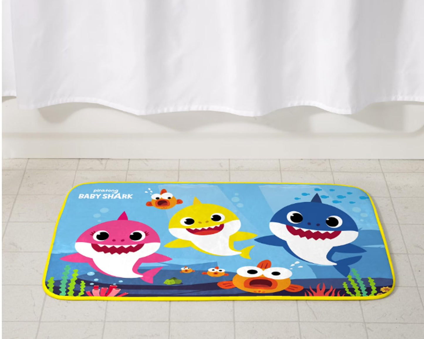 Franco Shark Kids Bath Rug Mat, Polyester Foam, Skid-Resistant, 30" x 20", Blue