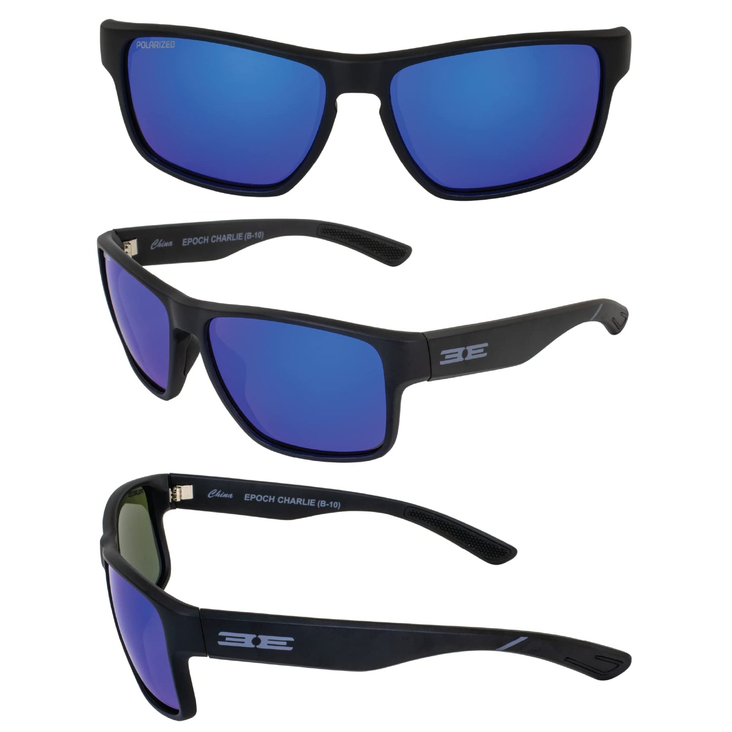 Epoch Eyewear Charlie Sport Fishing Sunglasses 2Pair Black Frame Polarized Green Mirror Lens & Blue Mirror Lens