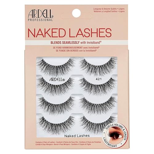 Ardell Naked Strip Lashes 421 - Natural-Looking, Long-Lasting False Eyelashes with Invisiband for Seamless Blend, 4 Pairs, 1-Pack