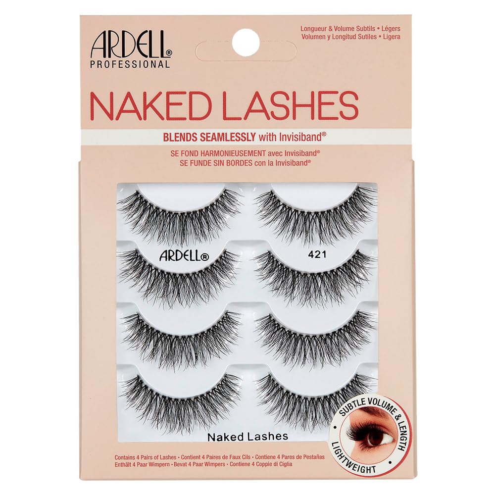 Ardell Naked Strip Lashes 421 - Natural-Looking, Long-Lasting False Eyelashes with Invisiband for Seamless Blend, 4 Pairs, 1-Pack