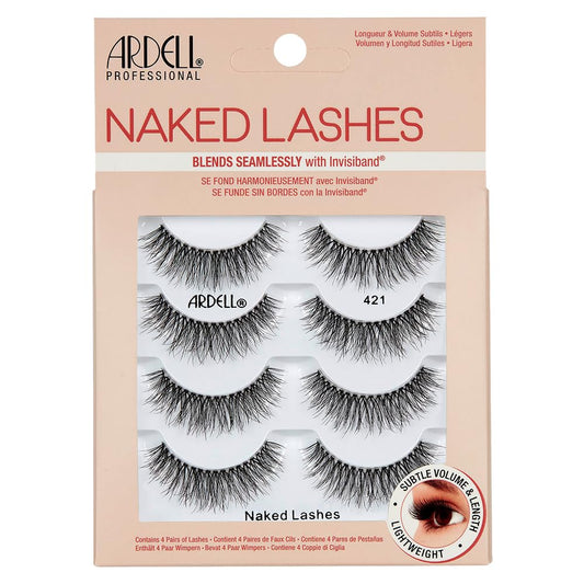 Ardell Naked Strip Lashes 421 - Natural-Looking, Long-Lasting False Eyelashes with Invisiband for Seamless Blend, 4 Pairs, 1-Pack