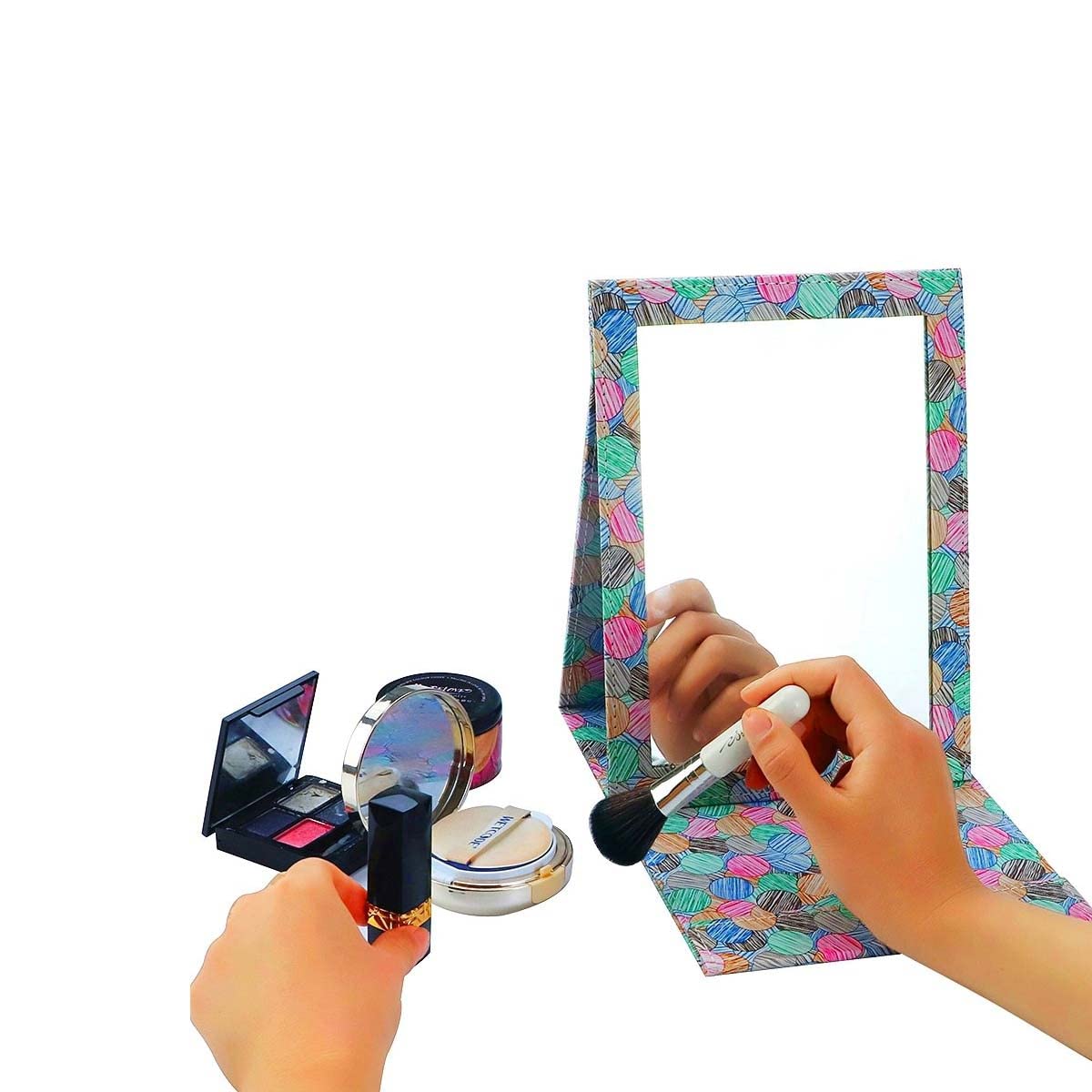 PNVXNUS Folding Travel Mirror - Crystal-Clear HD Vanity Mirror with Adjustable 90°/145° Stand, Ultra-Slim Leather-Covered Portable Makeup Mirror