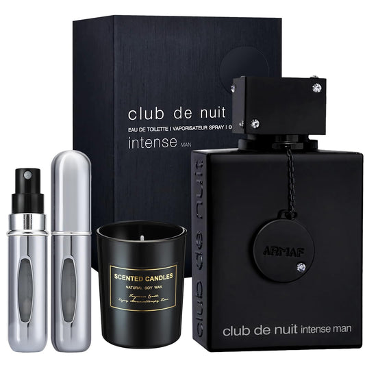 Micasa Fragrances Perfume For Men intense 3.4 oz EDT Spray Eau de Toilette - Gift Set Pack with Scented Soy Candle and Empty Travel Perfume Atomizer Beauty & Personal Care Micasa Fragrances