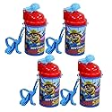 Zak Designs [4-Pack Paw Patrol Kids 12oz Pop-up Lid Canteen Water Bottles with Carrying Strap