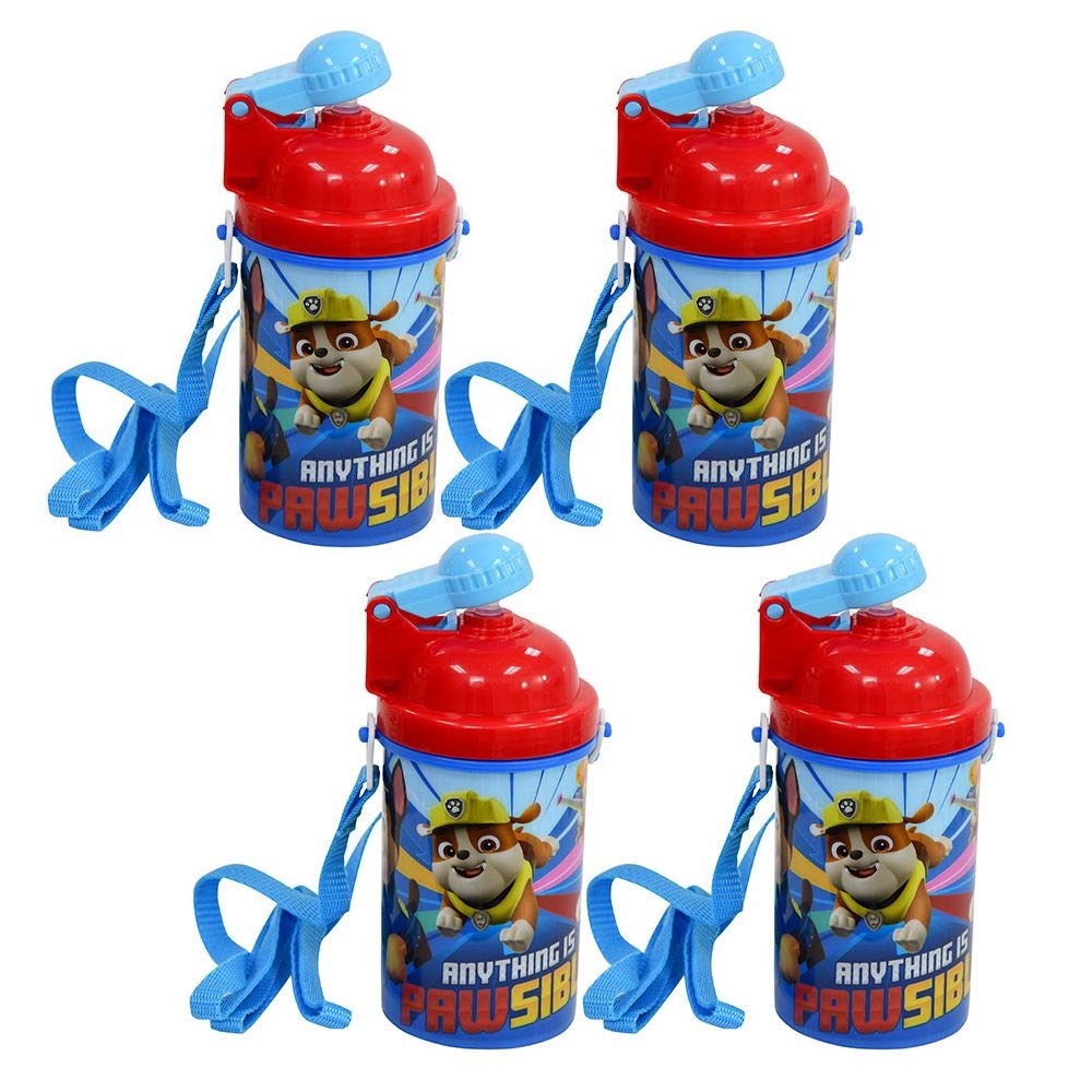 Zak Designs [4-Pack Paw Patrol Kids 12oz Pop-up Lid Canteen Water Bottles with Carrying Strap