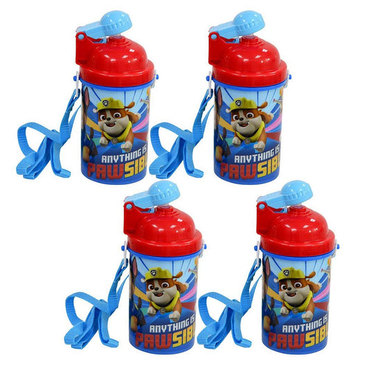 Zak Designs [4-Pack Paw Patrol Kids 12oz Pop-up Lid Canteen Water Bottles with Carrying Strap