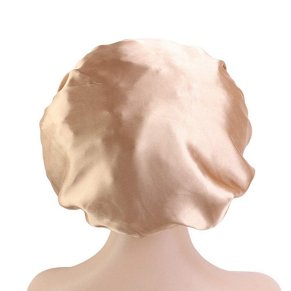 Magik Double-sided Cover Satin Night Sleep Cap Hair Bonnet Hat Head w/Elastic Band (2 Pack, Champagne/Ivory) Beauty and Personal Care Magik