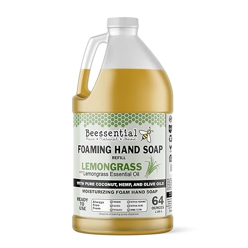 Beessential All Natural Bulk Foaming Hand Soap Refill, 64 oz Lemongrass | Made with Moisturizing Aloe & Honey - Made in the USA