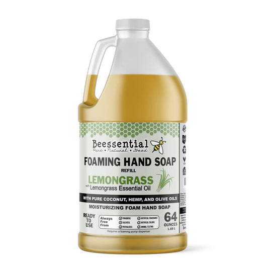 Beessential All Natural Bulk Foaming Hand Soap Refill, 64 oz Lemongrass | Made with Moisturizing Aloe & Honey - Made in the USA