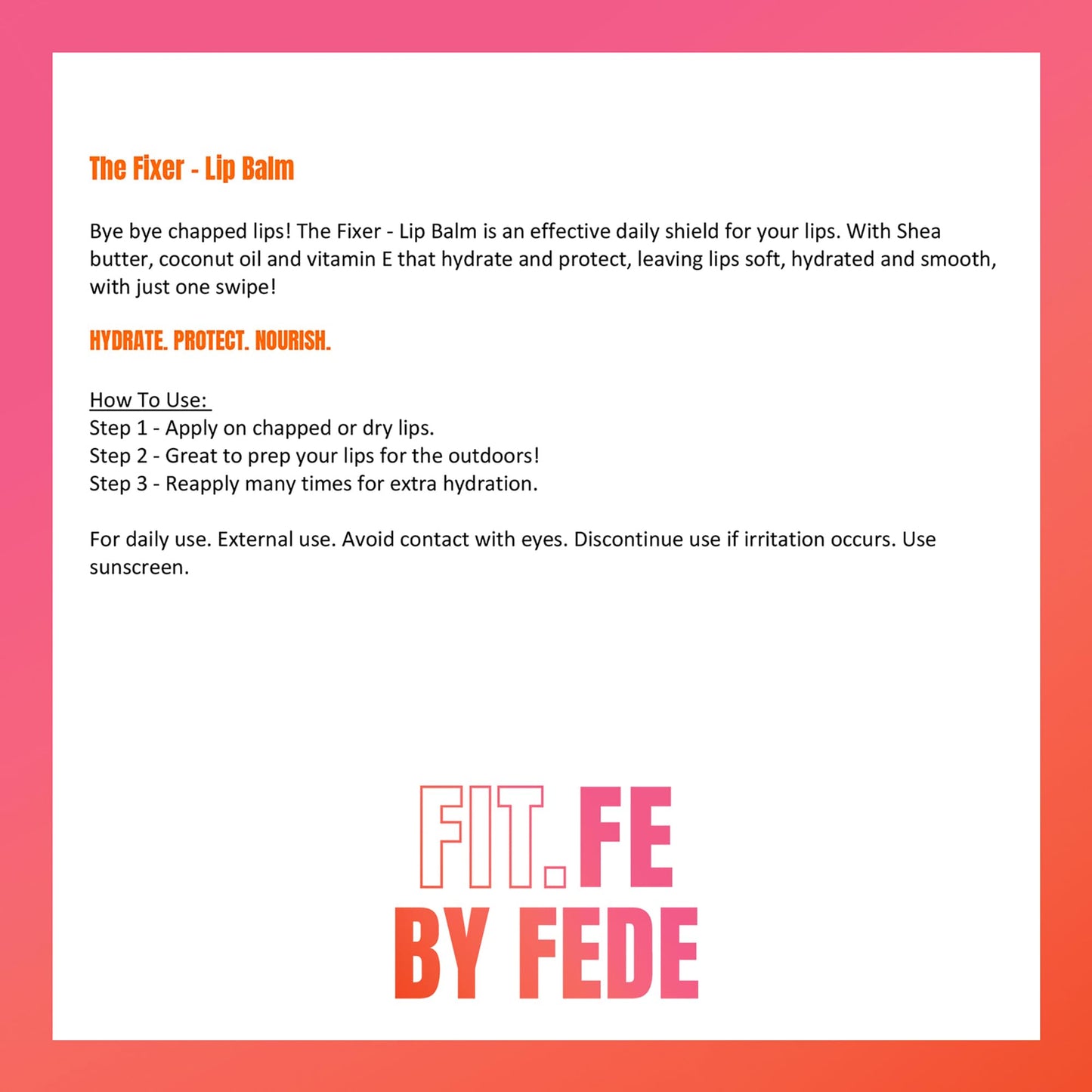Fit.Fe By Fede The Fixer Lip Balm - Hydrating Lip Balm - Contains Nourishing Shea Butter and Coconut Oil - Protects with Vitamin E - 0.27 oz. Beauty and Personal Care Fit.Fe By Fede
