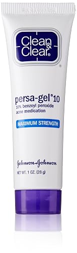 Clean & Clear Persa-Gel 10 Acne Medication Spot Treatment with Maximum Strength 10% Benzoyl Peroxide, Pimple Cream & Acne Gel Medicine for Face Acne