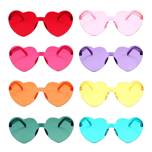 LIULIUBTY Heart Shaped Rimless Sunglasses,Jelly Fudge Series Bachelor Party Cool Sunglasses 8 Pack for Glasses Party Favors (Mixed Colors)