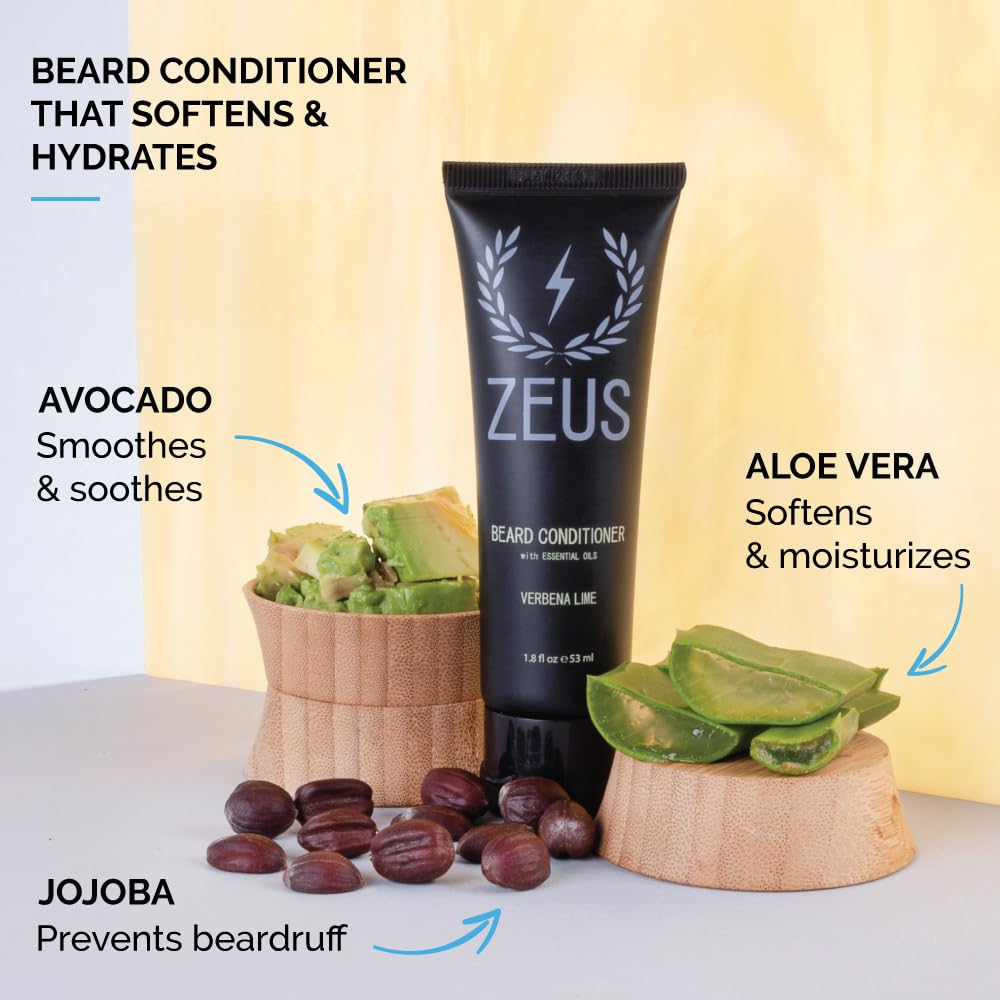 ZEUS Travel Beard Shampoo & Conditioner Combo for Men, Grooming Set with Green Tea & Essential Oils, Softens, Hydrates & Moisturizes Facial Hair (Made