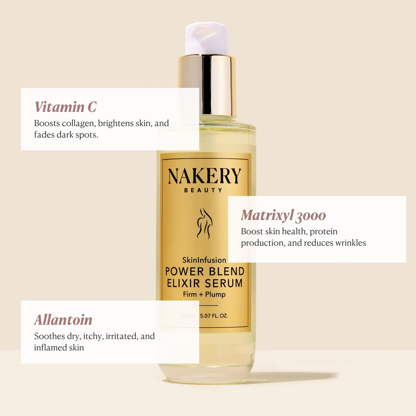 Nakery SkinInfusion Facial Oil Serum (5.07 Fl Oz), Anti Aging Collagen Serum with Hyaluronic Acid, Matrixyl 3000 and Vitamin C Oil, Moisturizing