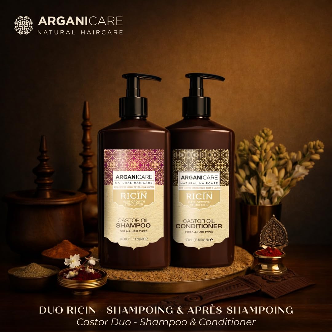 Arganicare | Duo Shampoo + Conditioner | Castor | Growth Accelerator | Gently Cleans & Moisturizes Hair | All hair types | 13.53 fl oz + 13.53 fl oz