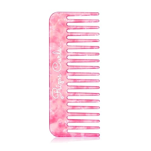Rizos Curls Wide Tooth Shower Comb for Detangling, Parting & Styling, Gentle for all Hair Textures, Pink