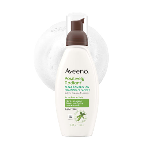 Aveeno Positively Radiant Clear Complexion Foaming Facial Cleanser, Oil-Free with Soy Extract & 0.5% Salicylic Acid, Hypoallergenic Acne Treatment Beauty and Personal Care Aveeno Default Title