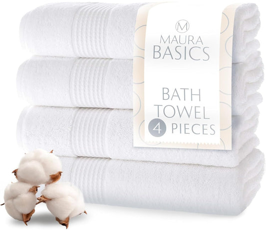 MAURA Basics Performance Bath Towels 100% Turkish Cotton with Hook Loops. Extra Large Luxury Absorbent Plush Towel Sets for Bathroom, Daily Use…