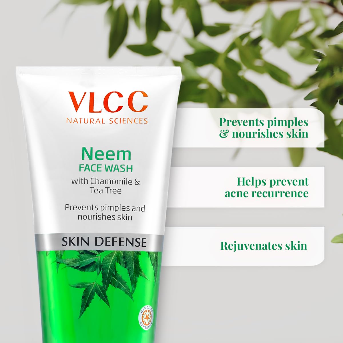 VLCC Neem Face Wash with Chamomile & Tea Tree | Anti-Acne Facial Cleanser with Soothing Properties | 5.07 Fl Oz/150 ml (Pack of 2)
