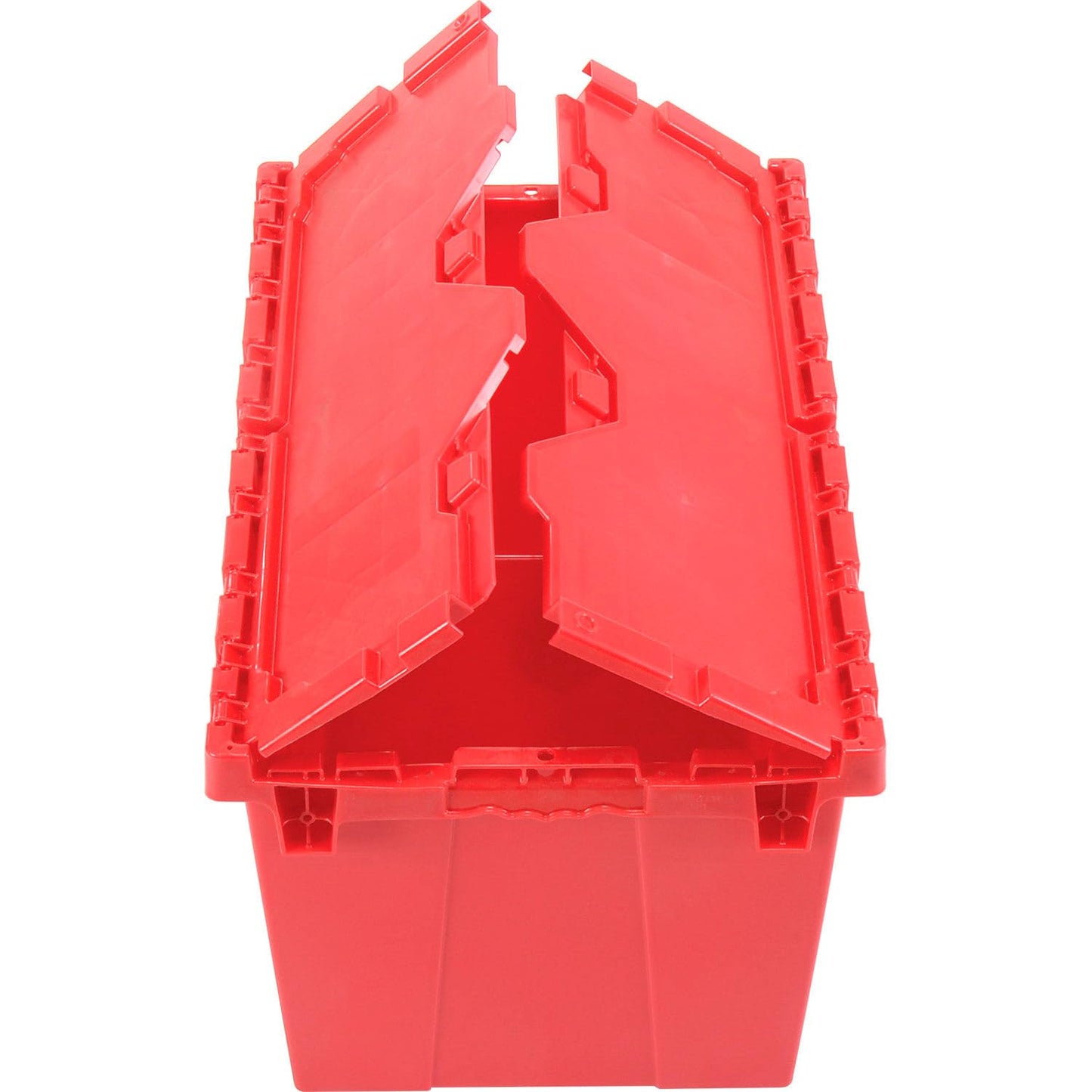 Plastic Attached Lid Shipping & Storage Container, 25-1/4x16-1/4x13-3/4, Red