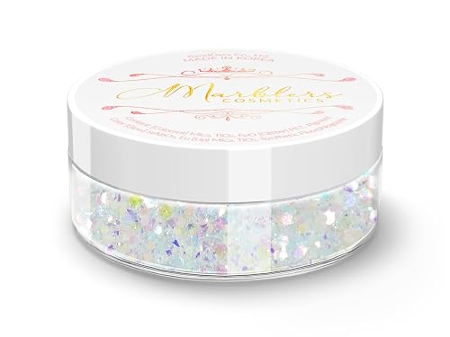 MARBLERS Mixed Shaped Face & Body Glitter [White] 0.18oz (5g) | Chunky | Chopped | Flake | Non-Toxic | Vegan | Cruelty-Free | Festival, Rave & Party