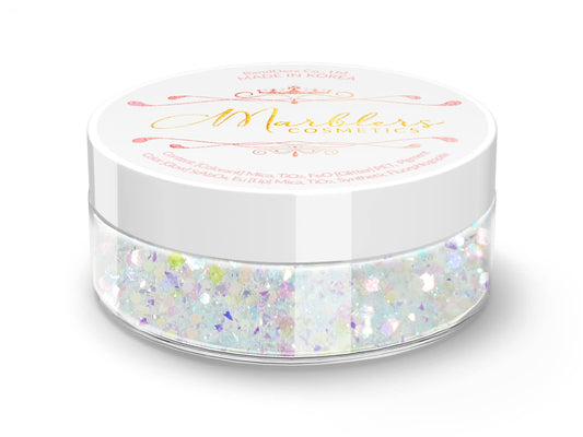 MARBLERS Mixed Shaped Face & Body Glitter [White] 0.18oz (5g) | Chunky | Chopped | Flake | Non-Toxic | Vegan | Cruelty-Free | Festival, Rave & Party