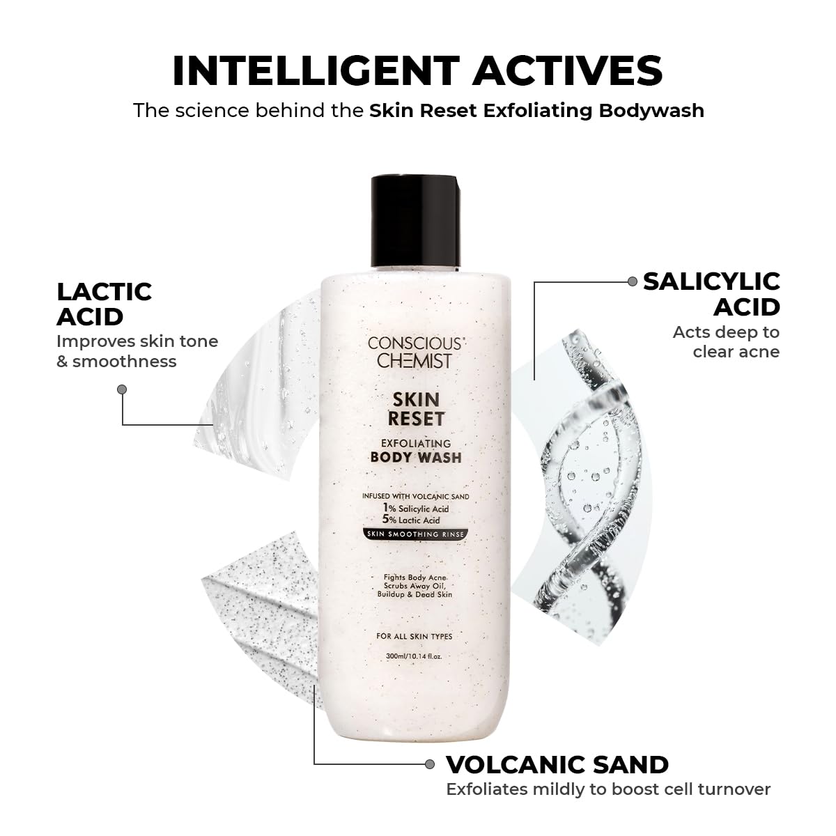 Conscious Chemist Skin Reset Exfoliating Bodywash 1% Salicylic Acid Shower Gel with Volcanic Sand & Lactic Acid Exfoliates, Clears Body Acne, Smooths Beauty & Personal Care Conscious Chemist