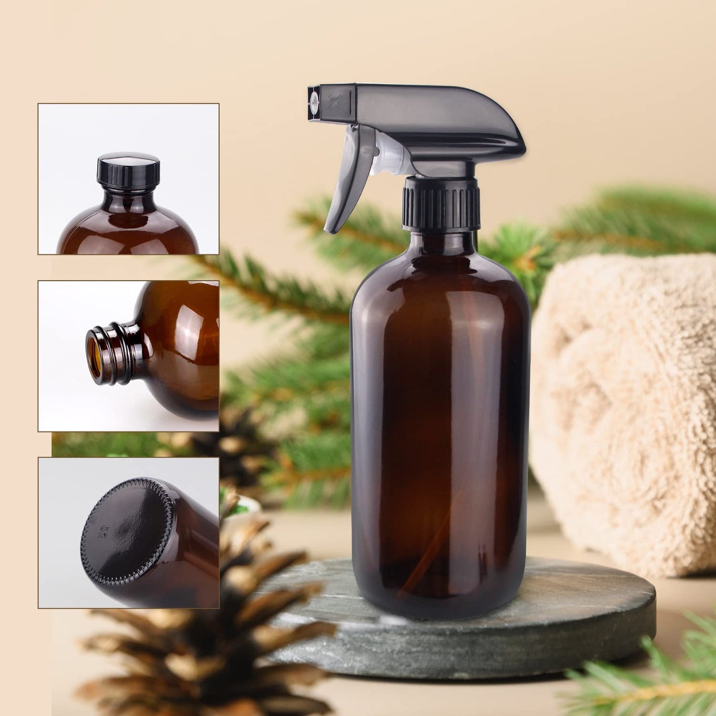 Wedama Amber Glass Spray Bottles, 16 oz Glass Spray Bottles for Cleaning Solutions and Essential Oils, Refillable Empty Spray Bottle with Adjustable Beauty and Personal Care Wedama