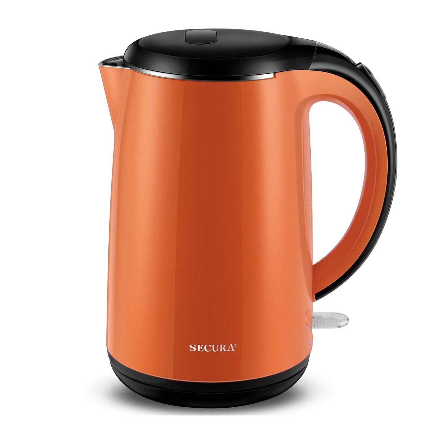 Secura Original Stainless Steel Double Wall Electric Water Kettle 1.8 Quart with Auto Shut-Off & Boil-Dry Protection, Orange SWK-1701DO/HB-3227B