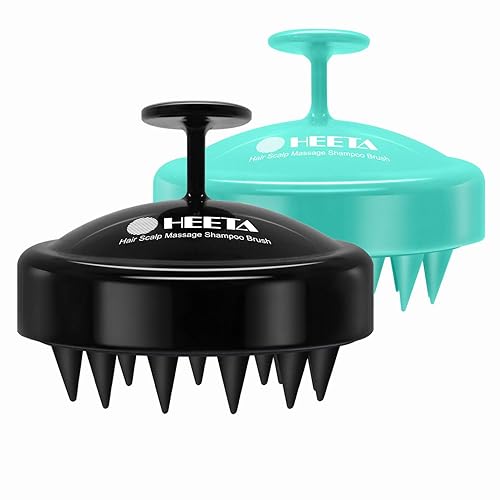 HEETA Scalp Massager Hair Growth 2-Pack, Soft Silicone Scalp Scrubber Shampoo Brush for Exfoliation Dandruff Removal Head Massage Stress Relax, Wet