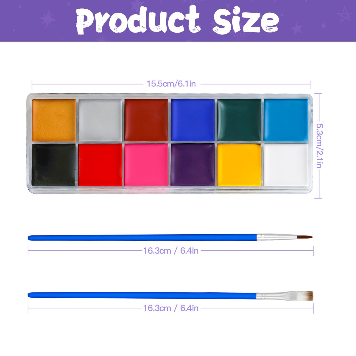 Face Painting Kit for Kids, 12 Colors Oil-Based Face Paint with 2 Brushes, Non-Toxic Halloween Makeup Kit, Professional Face Body Paint for Halloween