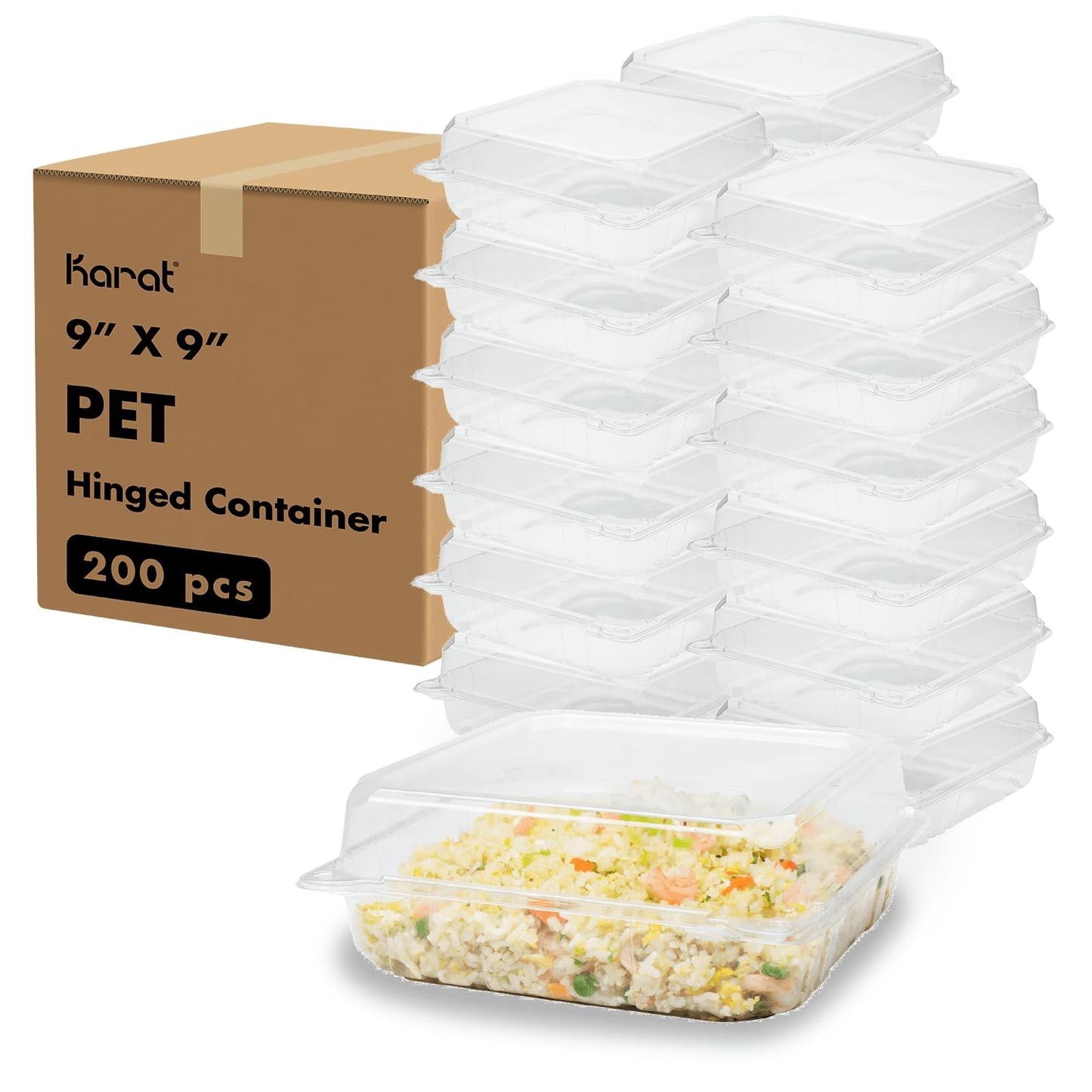 Karat Clamshell Take Out Food Containers [9.3"x8.6" - 200 ct] Durable, Stackable, Crack-Resistant To Go Boxes | Translucent