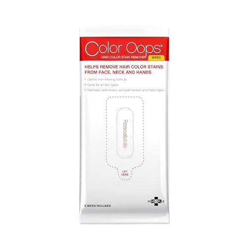 Color Oops Hair Color Remover Wipes, 5 Count, Coconut Oil Base Quickly and Gently Removes Temporary, Semi-Permanent, & Permanent Hair Color Stains