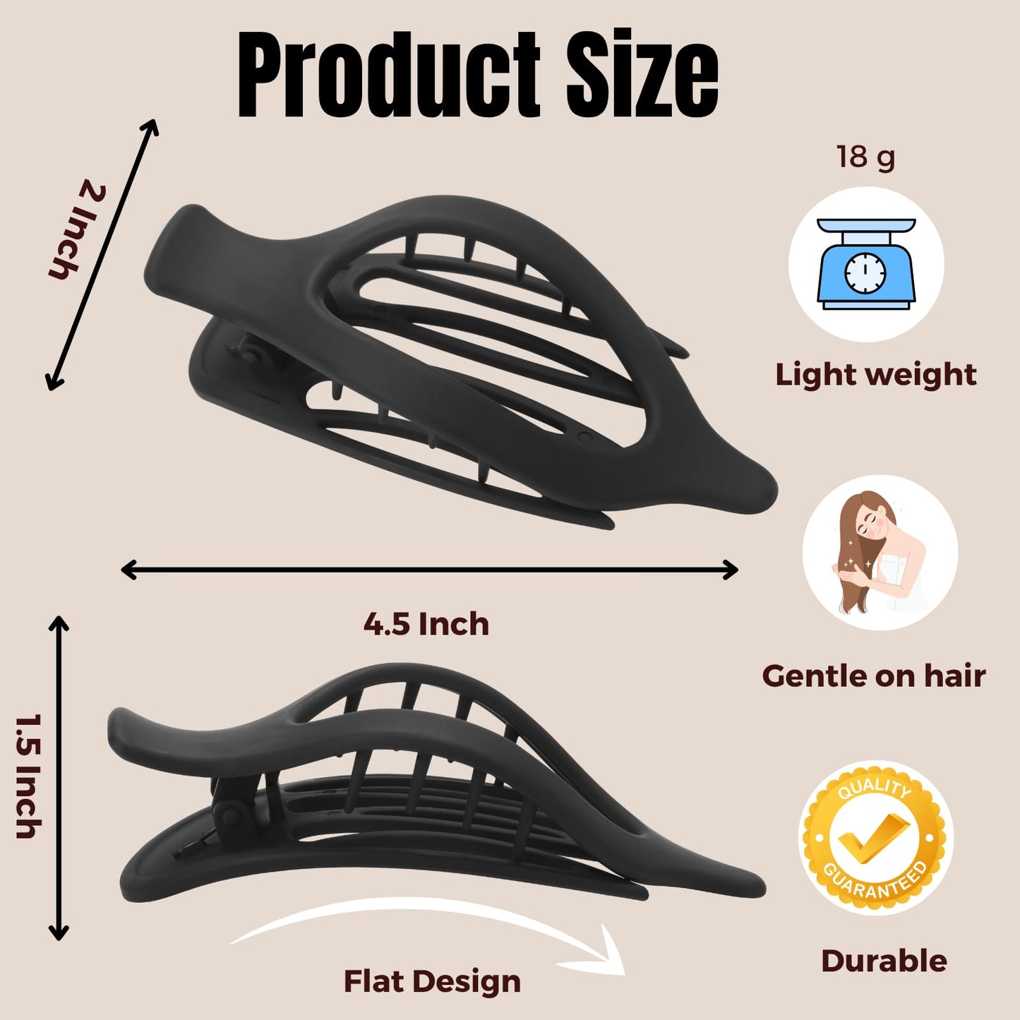 8 Pack Flat Black Hair Clips for Women - Large Matte No-Slip Flat Black Claw Clips for Thick & Thin Hair, Strong Hold French Styling Accessories Beauty and Personal Care CENTSTAR