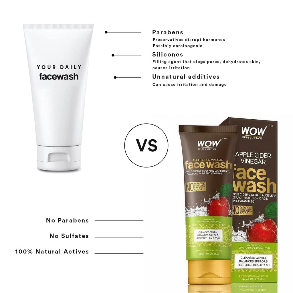 WOW Skin Science Apple Cider Vinegar Face Wash Gel - Deep Pore Cleansing For Smooth Skin,Helps Remove Blackheads- Daily Cleaner & Moisturizer
