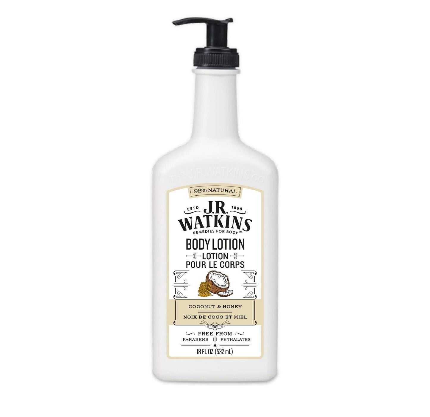 J.R. Watkins Daily Moisturizing Lotion - Body Cream in Pump Dispenser - Hydrating Skin Cream Made with Shea Butter, Cocoa Butter, Coconut Oil